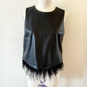 For Cynthia Black Sleeveless Top with Feather Trim